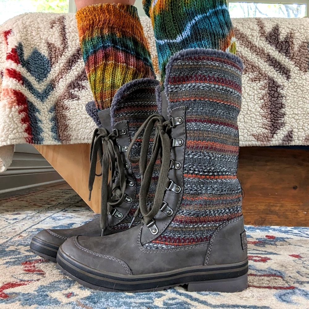 Rocketdog Lace Up Stripe Winter Cuffed Ankle Boots Size 8